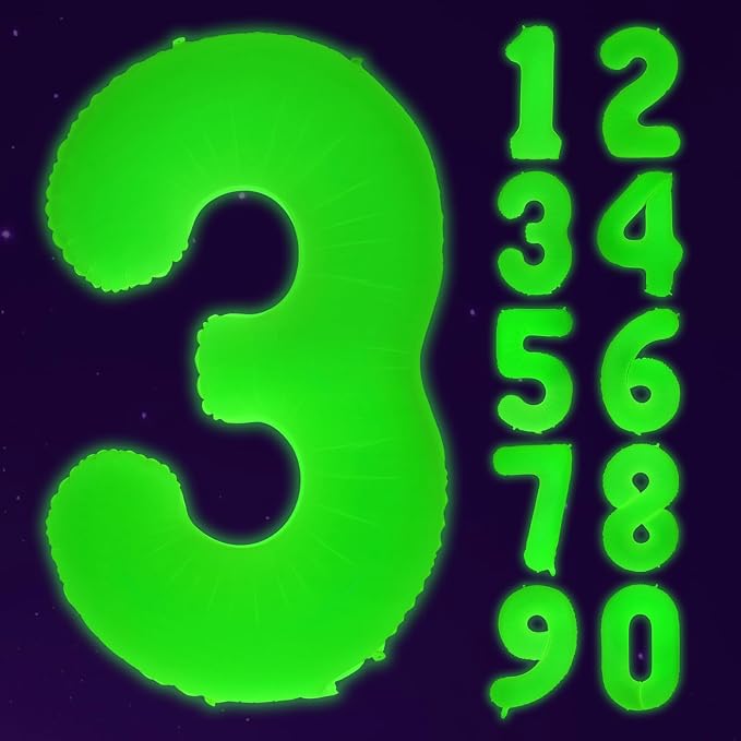 Mega-L Glow in The Dark Party Supplies, 40 Inch Yellow Number 3 Balloon | Glow by Mega-Loopolis