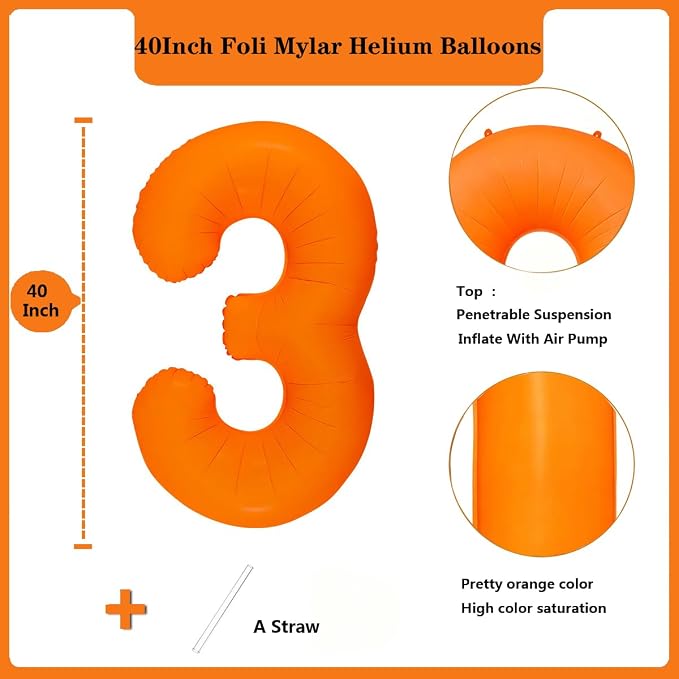 Fluorescent Orange Number Balloon 40 inch Giant Foil Helium Balloons Orange - Image 2