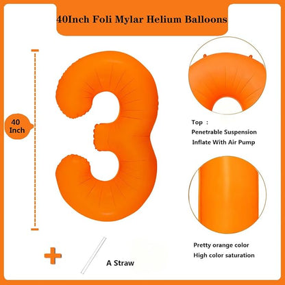 Fluorescent Orange Number Balloon 40 inch Giant Foil Helium Balloons Orange - Image 2