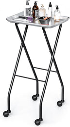 OmySalon Salon Tray on Wheels Folding Color Trays for Salon, Aluminium Tattoo Tray Rolling Trolley Cart Mobile Hair Cart for Cosmetology Stylist Hairdresser, Beauty Spa Service Storage Station