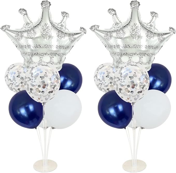 Navy Blue Balloon Stand Kit, Includes 2 Silver Crown Balloons by VNSUCVPARTYSUPPLIER