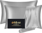 Silk Pillowcase 2 Pack, Mulberry Silk Pillow Cases Queen Size Set of 2, Anti Acne Silk Pillowcase for Hair and Skin, Natural Silk Satin Pillowcases Gifts for Women Men 2 Pack with Hidden Zipper, Grey