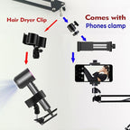 Hair Dryer Stand Holder Rotate Hands Free Hair Dryer Stand Holder，Adjustable Hands Free Blow Dryer Holder，Blow Dryer Stand Hands Free Clip Suitable for 99%