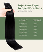 SURNEL Invisible Tape in Hair extensions 18 Inch Jet Black Upgraded Injection Tape in Extensions 20 Pcs 40g(#1,18)