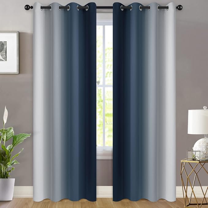 Yakamok Ombre Curtains Navy Blue and Greyish White - Image 2