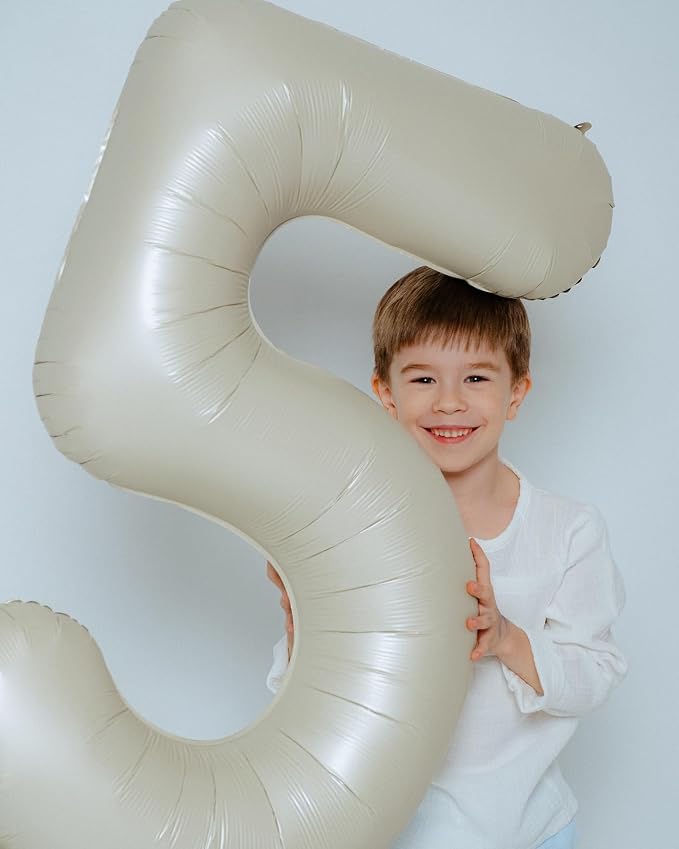 5 Balloon - Cream Birthday Number Balloons, 40 Inch Decorations Men Women | - Image 3