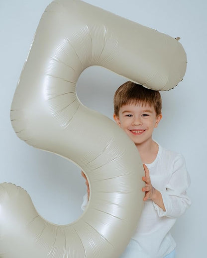 5 Balloon - Cream Birthday Number Balloons, 40 Inch Decorations Men Women | - Image 3