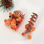 Christmas Hair Clips Gingerbread Man Hair Claw Clips Cute Snowflake Candy Cane Christmas Hair Barrettes Gingerbread Man Claw Clip with Green Hat Scarf Design Winter Xmas New Year Hair Accessories