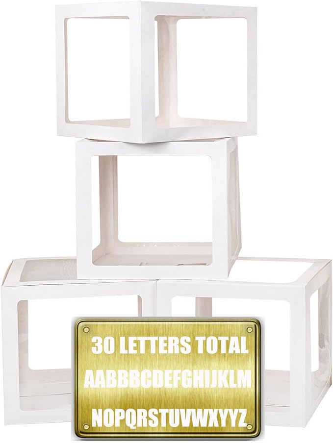 Baby Boxes with 30 PCS Letters, 4 Transparent Balloon boxes by PABUES