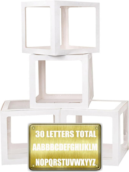 Baby Boxes with 30 PCS Letters, 4 Transparent Balloon boxes by PABUES