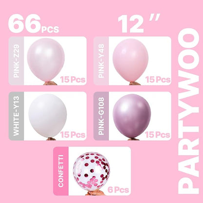 PartyWoo Pink and White Balloons 66pcs Metallic Pearl Pink White Balloons | - Image 2