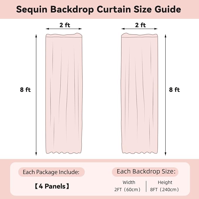 Sugargirl Pink Sequin Backdrop Curtain 4 Panels 2FTx8FT Glitter Pink Background - Image 7