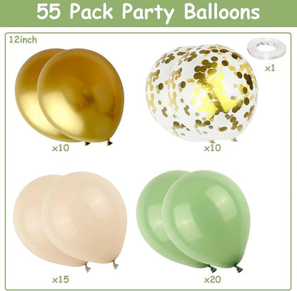 Sage Green Gold Balloons, 12 Inch Olive Avocado Retro Green Beige Sand White - Image 2