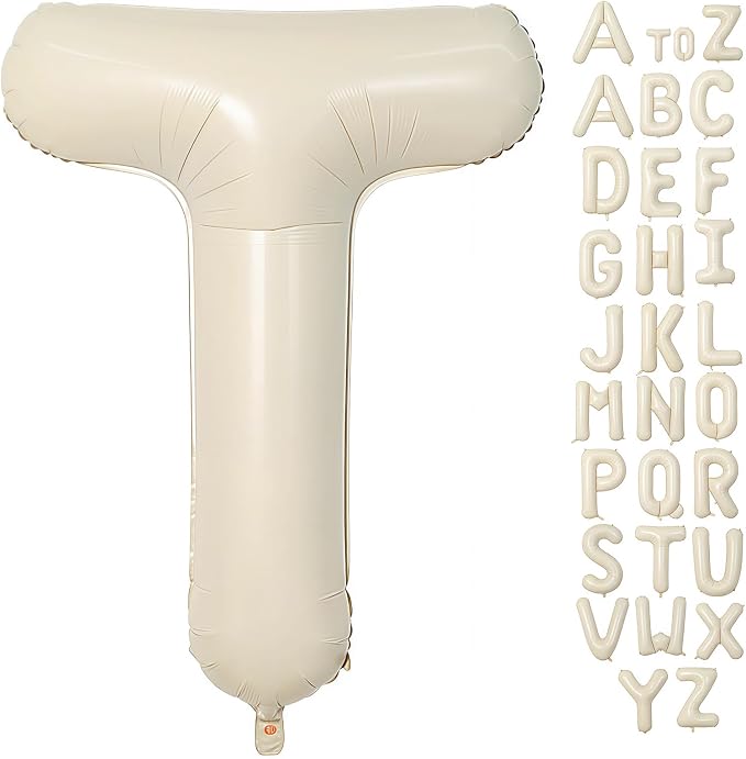 Cream Letter T Balloons, 40 Inch Balloons Letter T Mylar Helium Large T Balloon by BBPOOL