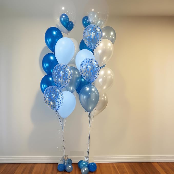 Blue and White Balloons, 12 Inch Metallic Pastel Pearl Light Baby Blue Confetti - Image 7