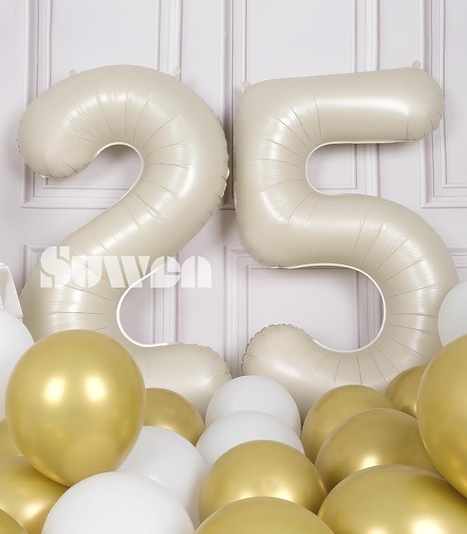 SUWEN 40 Inch Large Cream White 25 Balloon Numbers Big Foil Helium Number - Image 4