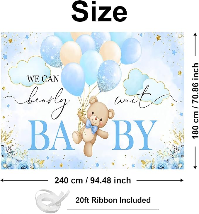 Mocsicka We Can Bearly Wait Backdrop 6x3.6 ft Pink Bear Baby Shower Banner Girl - Image 4