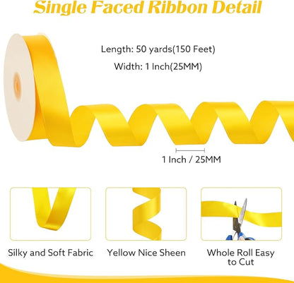 woric Yellow Ribbon 1 Inch 50 Yards Fall Satin Ribbon | Gift Wrapping Baskets - Image 2