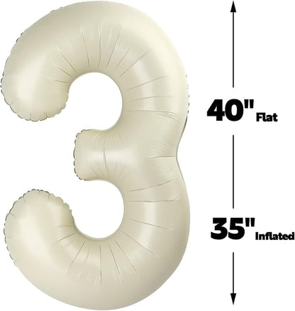 Cream White Number 3 Balloon 40 inch, Birthday Party Balloons Decorations | - Image 2