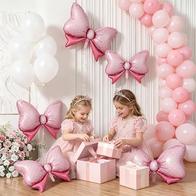 Pink Bow Balloons Different Sizes - Image 2