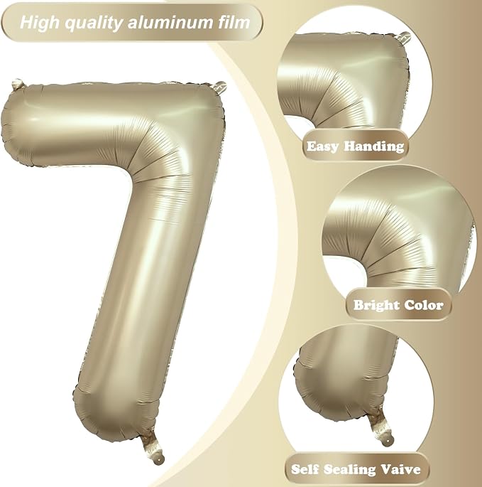 40 Inch Balloon Number 7 Metallic Gold, Large Mylar Foil Light Gold Number - Image 9
