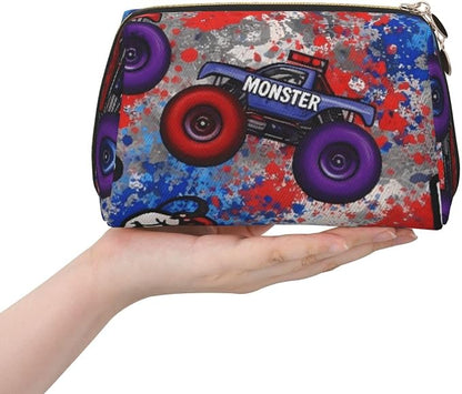 Monster Truck Car Grunge Leather Makeup Bag Cosmetic Pouch Portable Travel - Image 3