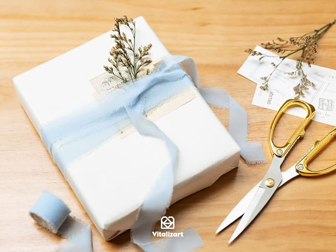 Vitalizart Baby Blue Chiffon Silk Ribbon 1" x 21 Yd Fringe Fabric Package - Image 3