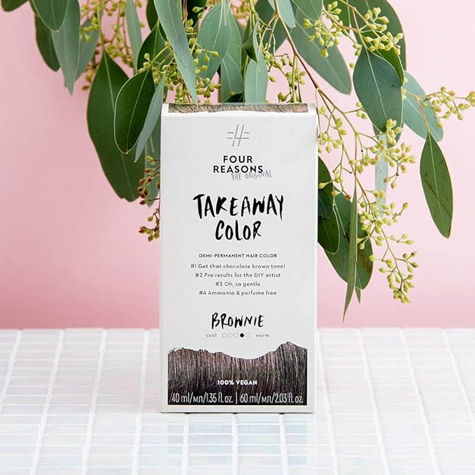 Four Reasons Original Takeaway Color - Brownie – 5.35 Deep Warm Brown - Demi-Permanent Hair Color - Ammonia-Free and Fragrance-Free Hair Dye - 100% Vegan & Cruelty Free