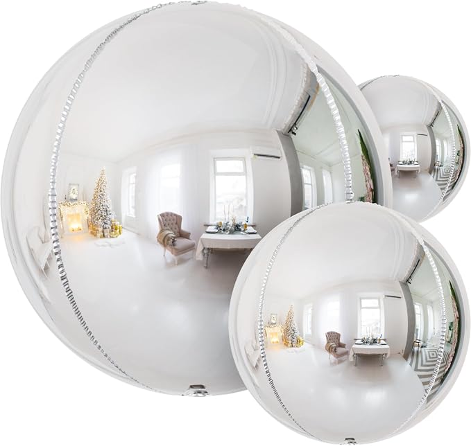 Silver Foil Balloons, 4D Round Mylar | Metallic Silver Inflatable Mirror by Haolongfa