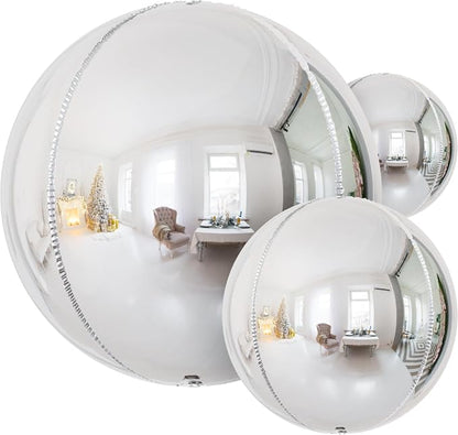 Silver Foil Balloons, 4D Round Mylar | Metallic Silver Inflatable Mirror by Haolongfa