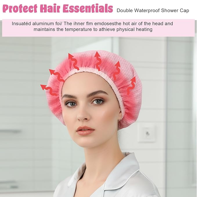 2 Pcs Heat Cap for Deep Conditioning, Conditioning Cap Made of Aluminum Foil with 100pcs Disposable Plastic Caps, Portable Thermal Hair Steam Caps for Home and Salon Use Hair Dyeing