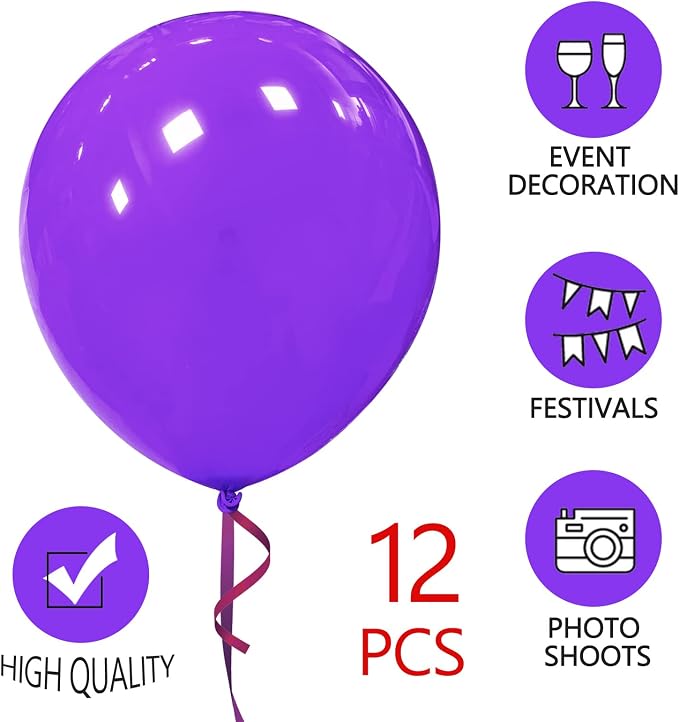 Purple Balloons 18 Inch 12 Pack Large Latex Party Balloons Round Helium Balloon - Image 3