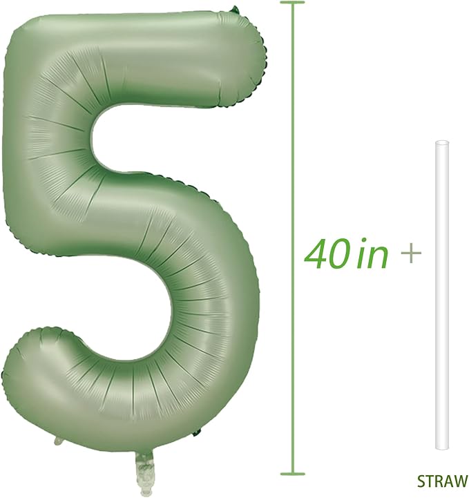 Number 5 Balloon, 40-Inch Sage Green Number Balloon | 40-inch foil balloon - Image 4