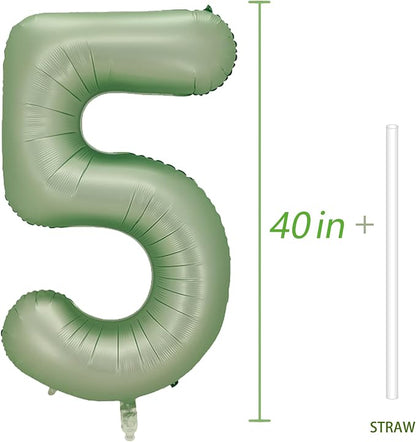 Number 5 Balloon, 40-Inch Sage Green Number Balloon | 40-inch foil balloon - Image 4