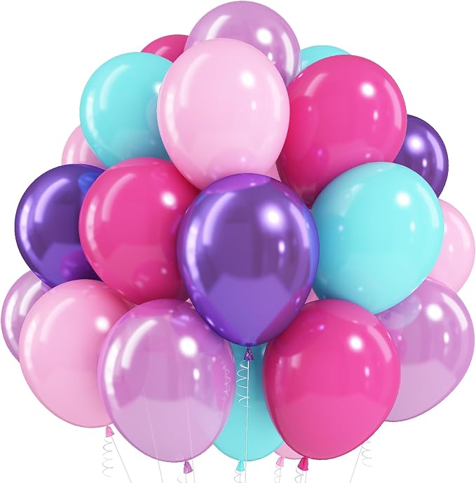 Jobkoo Pink Purple Blue Balloons 60 PCS Metallic Purple Teal Hot Pink Party by Jobkoo