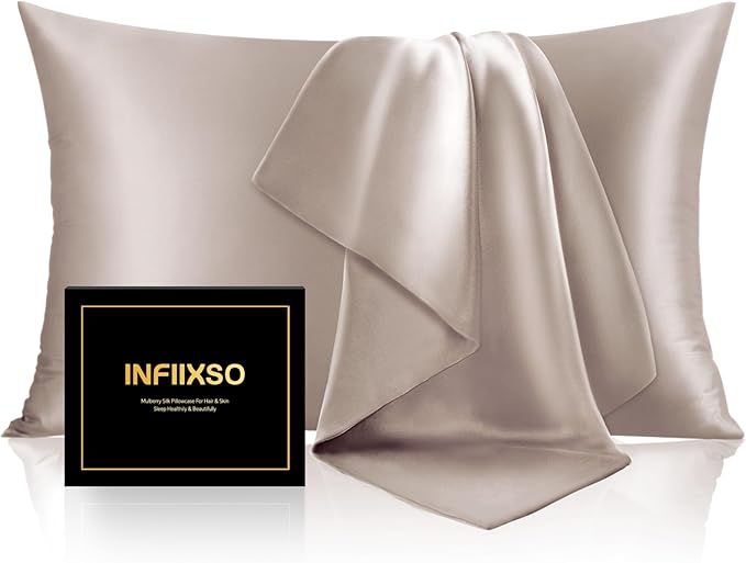 INFIIXSO Mulberry Silk Pillowcase for Hair and Skin, Silk Pillow Cases Queen Size with Hidden Zipper 20x30 Inches, Extraordinary Smooth and Soft Cooling Pillow Cases for Hot Sleepers(Caramel, 1 Pack)