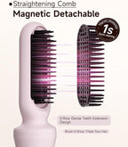 5 in 1 Auto Curling Iron Set with Interchangeable Barrels - 1", 1.25", 1.5" Curling Wand, Hair Crimper & Straightening Brush, Rotating Ceramic Curler, 3 Temp, Dual Voltage, Anti-Scald, Pink