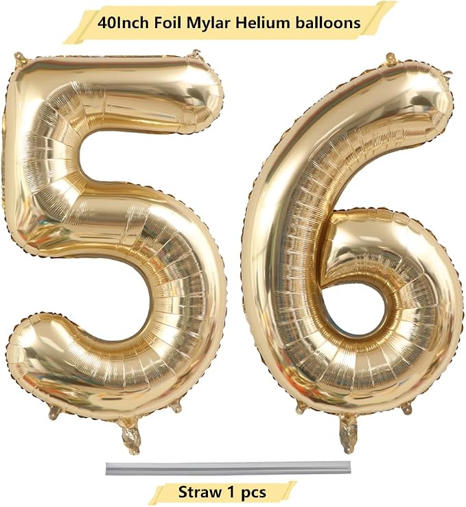 Light Gold Number 56 Foil Balloons 40 Inch White Gold 56 Mylar Balloon | 56th - Image 4