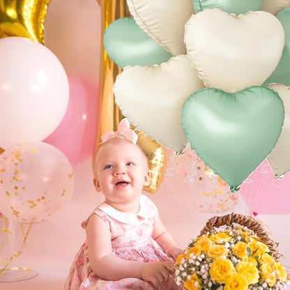 Baby White Heart Balloons，18 Inch Light Green Helium Foil Love Heart Shaped - Image 6