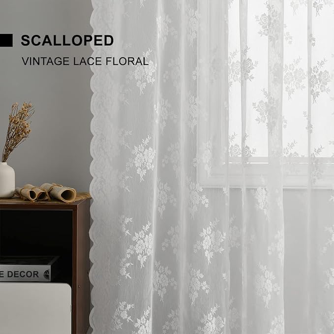 Kotile White Vintage Lace Curtains - Image 5