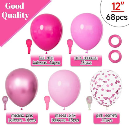 68Pcs Pink Balloons Kit 12 Inch Metallic Pink Balloon, Baby Shower, Graduation - Image 2