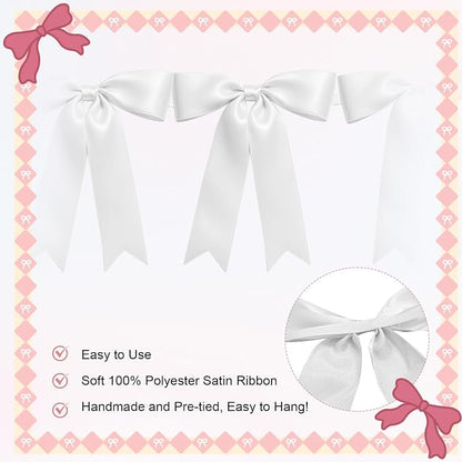 1 String of 8PCS White Bow Garland Banner Decoration, Pre-Strung Satin Ribbon - Image 3