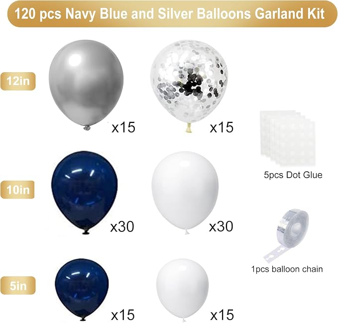 YMSZ Blue and Silver Balloons Garland Arch Kit, Fathers Day Party Decoration - Image 2