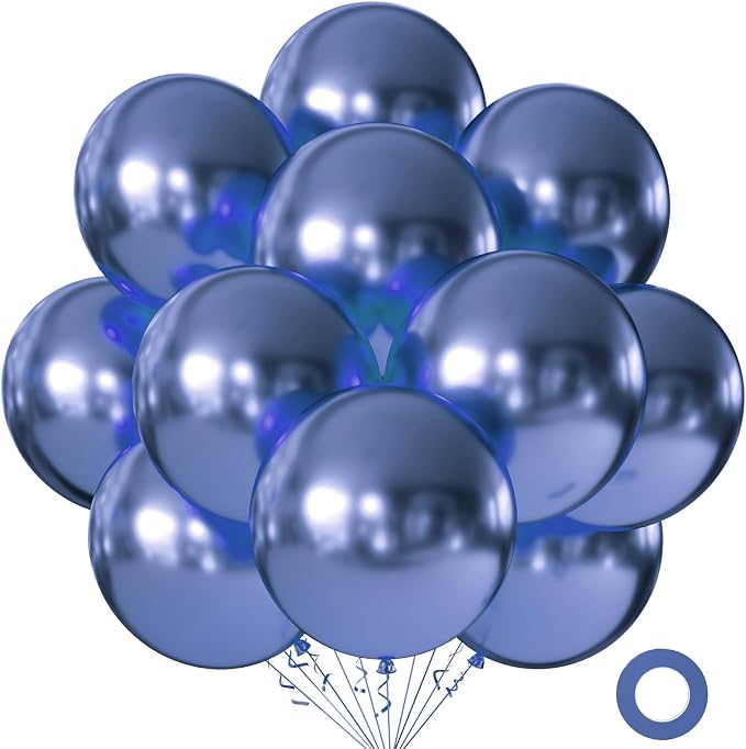 10pcs 18 inch Metallic Navy Blue Balloons, Thick Latex Chrome Helium Balloons by KALOR