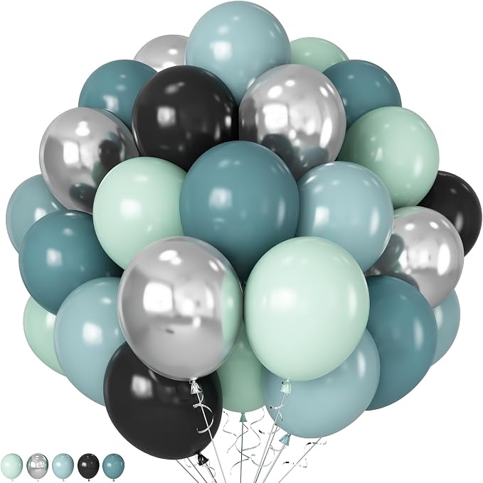 HILAVO Dusty Blue and Black Balloons 60pcs 12 Inch Race Car Slate Light Pale by HILAVO
