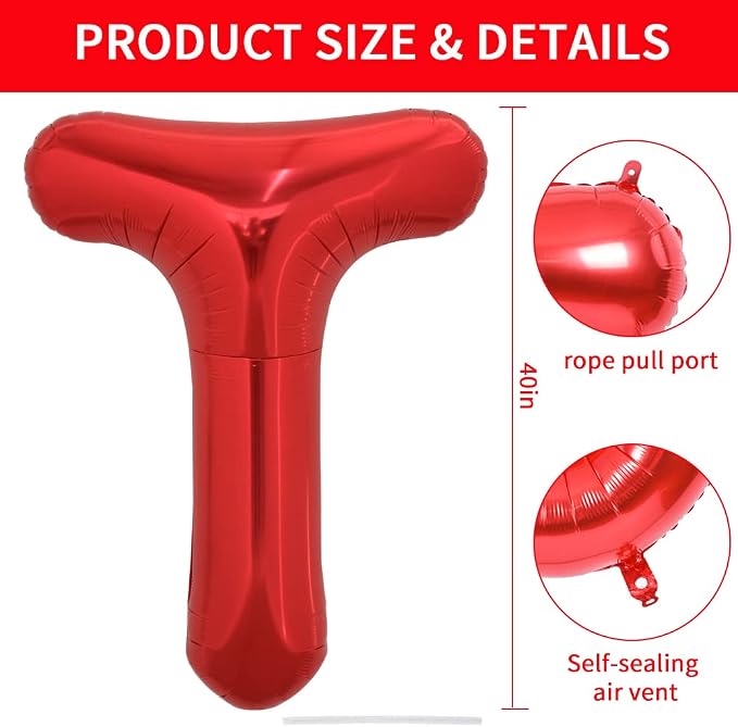 TONIFUL 40 Inch Large Bright Red Letter Balloons A-Z, Giant Jumbo Helium Foil - Image 2