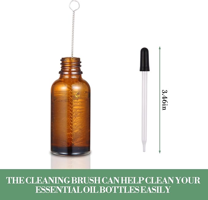 24 Pcs 1 oz Amber Glass Dropper Bottles, Leak-Proof Tincture Bottles with 2 Stainless Steel Funnel, 1 Extra Dropper, 48 Stickers & 1 Brush for Essential Oils, Perfume, Hair Oil, Travel Liquids