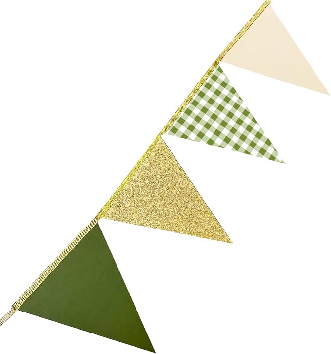 Sage Green Gold Buffalo Plaid Pennant Banner Flag Olive Green Gold Hanging - Image 5