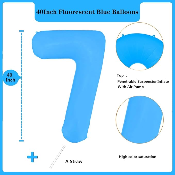 Fluorescent Blue Number Balloon 40 inch Giant Foil Helium Balloons Blue Number - Image 2