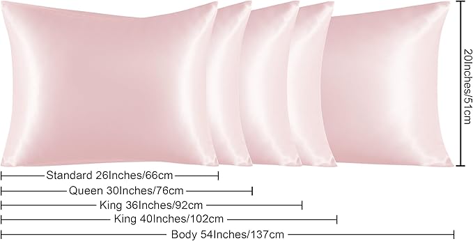 NTBAY 2 Pack Satin King Pillowcases for Hair and Skin, Luxurious and Silky Pillow Cases with Envelope Closure, 20x36 Inches, Light Pink